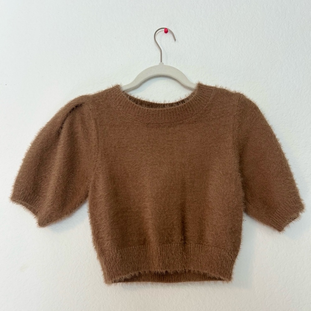 NWT Day + Moon Cropped Fuzzy Puff Sleeve Sweater